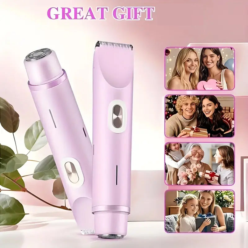 Double-Headed Electrical Shaver-Bikini Trimmer for Women, IPX4 Waterproof Wet & Dry Use Body Trimmer for Face Lip Chin Pubic Underarm Legs, Travel-Friendly, Ideal Gift for Women